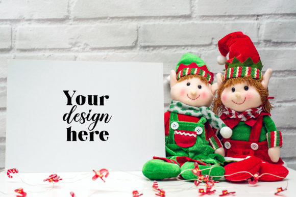 Christmas A4 Card Mockup. Elf Mockup 28. Graphics