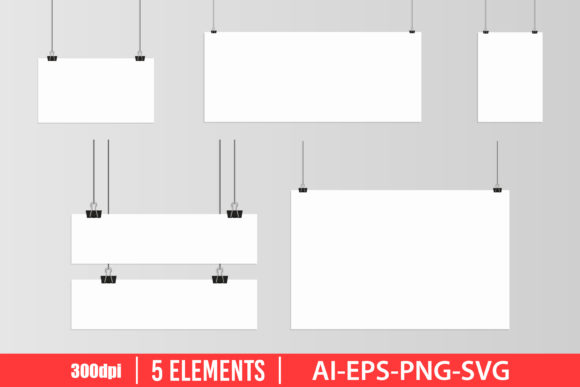 Hanging Poster Mockup Clipart Set