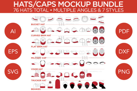 Hats Caps Bundle - Vector Mockup Templat