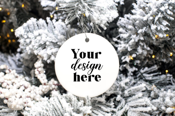 Round Ceramic Christmas Ornament Mockup Graphics