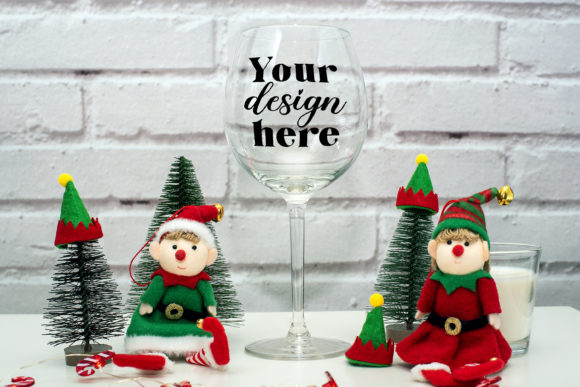 Wine Glass Mockup. Elf Mockup 100. Graphics and Mugs Amp